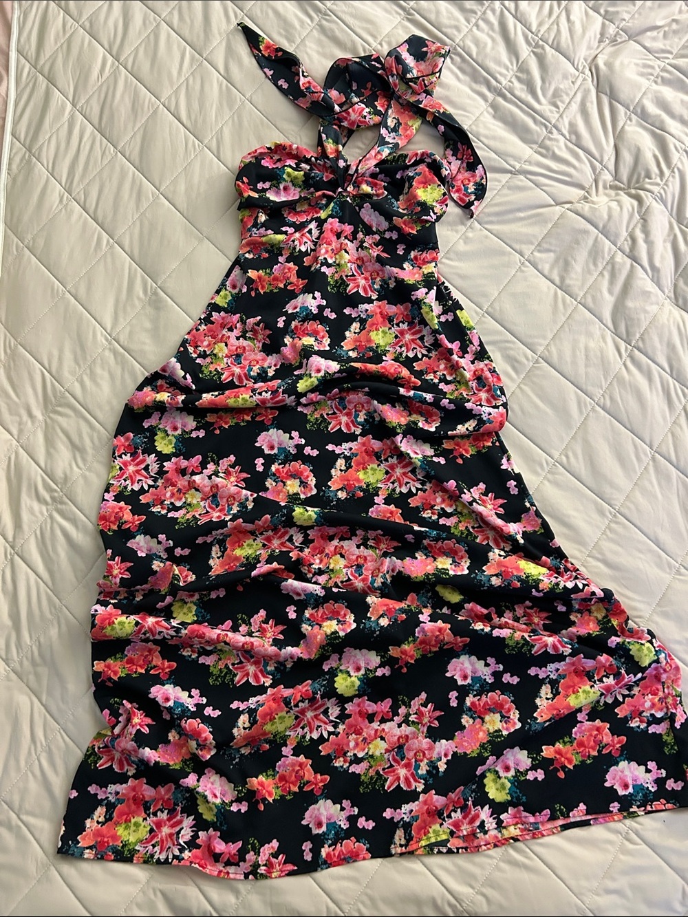 Band of Gypsies Black Maxi Dress with Pink Floral Print